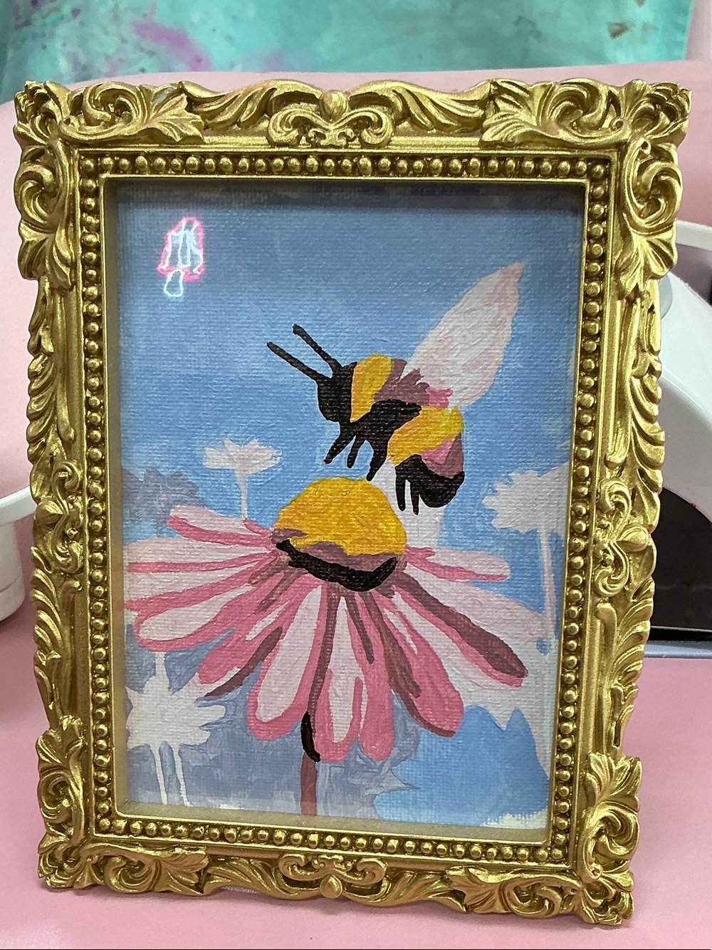 Bee & Flowers Paint-by-Number Framed Mini by Artist's Loft® Completed 7x5.5